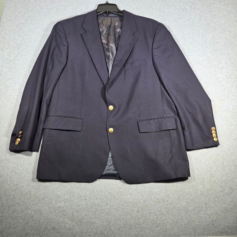 Chaps Ralph Lauren Mens Navy Blue Blazer Gold Buttons Pure Wool Sport Coat 46